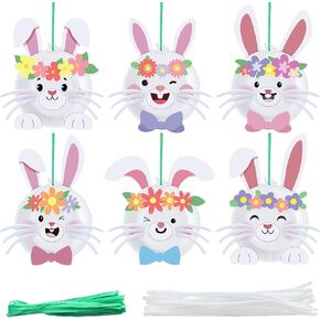 Baderke 24 Set Easter Bunny Craft Easter Paper Plate Kit Make Your Own Bunny Ornament Hanging Rabbit DIY Arts for Party Decoration Classroom Activities Gifts