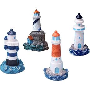 Lighthouse Decoration 4Pcs Fish Tank Decorations Nautical Lighthouse Resin Lighthouse Model Miniature Lighthouse Outdoor Light Garden Yard Lawn Fish Tank Decoration