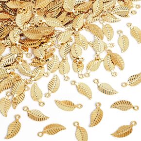 Joez Wonderful 150Pcs Leaf Charm Beads, Golden Metal Leaf Beads Pendants for DIY Crafts Handmade Earring Findings Jewelry Making Bracelet Accessories