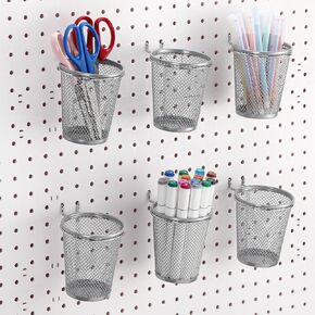 SPAKON 6 مجموعات PEGBOARD CUPS مع حلقة PEGBOARD BIN HOLDERSERISER MUNTROPPOSTER CUP PEN CUP METILS METILS FOR DESK Office Garage (Black ، 2.95x2.95x3.74 '' ، straight)