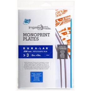 Grafix Impress Print Media Monoprint Plate – 6 x 8", Pack of 3 – Transparent, Lightweight, Non-Porous .030" Dura-Lar Monoprinting Surface, Economical Alternative to Metal or Glass Plates