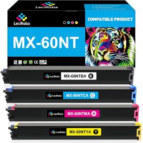 LeciRoba MX-60NT MX60NT Toner Cartridge Replacement for Sharp MX-60NT MX60NT MX-60NTBA MX-60NTCA MX-60NTMA MX-60NTYA for Sharp MX-2630 3050 3570 4050 4070 6070 Printer (4-Pack)