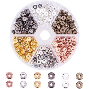 PH PandaHall 6mm Rondelle Spacer Beads 6 Color Metal Clay Disc Beads 300pcs Flat Round Brass Heishi Beads Coin Spacers Loose Beads Jewelry Spacers for Summer Bracelet Necklace Jewelry Making