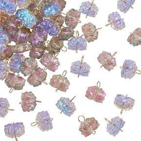 AHANDMAKER 50 Pcs Lotus Glass Connector Charms, Flower Rhinestone Link Charms with Brass Double Loops, Glass Lotus Connector Pendants for DIY Jewelry Bracelets Necklaces Keychain Making, 17x14mm