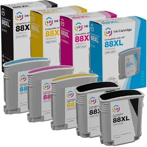 LD Products Remanufactured Ink Cartridge Replacement for HP 88XL High Yield (2 Black, 1 Cyan, 1 Magenta, 1 Yellow, 5-Pack) Compatible with K5300 K5400 K5400dn K5400dtn K5400tn K5456z K550dtn K550dtwn