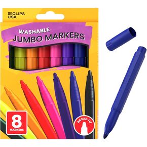 Jumbo Washable Colored Markers - Broad Tip, 8 Per Box (12 Pack) - Bulk Markers For Kids & School