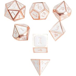 MIYUDAIS Polyhedral Metal Game Dice Rose Gold White 7pc Set for Dungeons and Dragons RPG MTG Table Games D&D Pathfinder Shadowrun