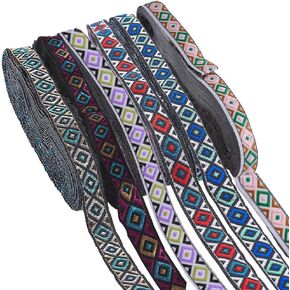 BENECREAT 6 Pcs 45 Yards Vintage Jacquard Webbing, Sewing Decorative Webbing, 0.5 Inch Wide Mixed Colour Jacquard Trim for Sewing, Crafts and Upholstery