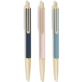 U Brands Avalon Gel Pens, 3 Count, Set in Stone, Gold Details, Medium (0.7 mm) Point, Black Ink