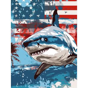 SKRYUIE 5D Sharks Diamond Painting Kits - DIY Diamond Art Kits for Adults Flag, Full Round Drill - Crystal Cross Stitch - Adults Craft for Wall & Office Decor - 12x16 Inch
