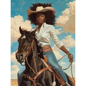 LOMSIOY DIY 5D Diamond Art Kits for Adults, Western Lady Diamond Painting Kits for Beginner, Horse Diamond Art with Round Full Drill Rhinestone Crafts Gem Arts for Home Wall Decor 12 * 16 inch