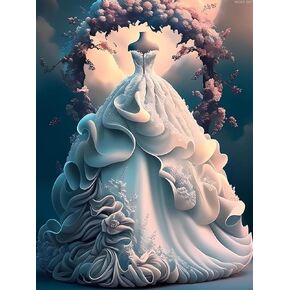 MOER SKY Wedding Dress in a Wreath Diamond Painting Kits Wedding Dress Art Painting 5D DIY Full Round Drill HD Canvas Wall Art, Personalized Gifts for Family Friends Home Wall Decor 12x16inch/30x40cm