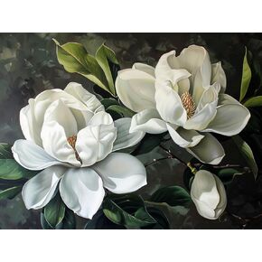 Ourtimfun 5D Evergreen Magnolia Diamond Painting Kits Full Drill Round Beads Diamond Art Gems Stone Cross Stitch DIY Diamond Painting by Number Kits Wall Decoration 12x16inch, Clear