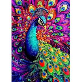 CEOVR Peacock Diamond Art Kits for Adults, 5D DIY Full Drill Diamond Painting Dots Gem Art, Adult Crafts Kits Arts and Crafts, Wall Decor for Home Office 12x16inch