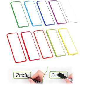 60 Pcs Colored Border Magnetic Dry Erase Labels - Reusable Magnetic Strips for Classroom Home Office Garage Refrigerator Blank Writable Erasable Cards Name Tags Students Locker Shelf (3.2 x 1.2)