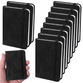 Xthrotsenk Hardcover Leather Pocket Notebook 10 Packs Mini Leather Notebook 4 x 2.5 Inch Tiny Pocket Notebook Journal Thick Lined Paper for Office Home School Writing Supplies (50 Sheets/Black)