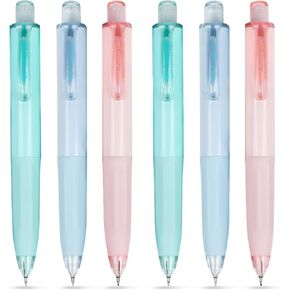 Retractable Gel Pens - Black Ink Fine Point 0.5mm, Fast Dry, Pocket Pens (Pack of 6pcs)