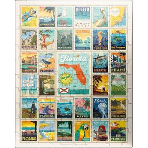 MyPuzzle Florida: Multi-Image Print, Vintage Poster - Premium 1000 Piece Jigsaw Puzzle for Adults