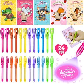 24 Pack Easter Party Favors for Kids, Invisible Ink Pen with UV Light and Animal Detective for Goodie Bags Stuffers Classroom Prizes for Kids Easter Basket Stuffers