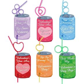 30 Pack Crazy Straws Valentines Day Cards, Valentines Day Gifts for Kids Classroom School Valentines Party Favors for Kids Boys Girls Gift Exchange Goodie Bag Stuffers Toddler Valentine Straws Bulk