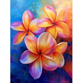 QAZWSX Plumeria Flowers 5D Diamond Art Painting for Adults, Full Drill Round Diamond Paint by Number Kits for Beginners Gems Cross Stitch for Wall Decor 12x16 inch