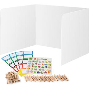 20-Pack Desk Dividers for Students - Durable & Waterproof Plastic Privacy Shield Divider, Classroom Folders Teacher Supplies, Easy-to-Clean Plastic Study Carrel Folder Boards for Student Desks, Grey