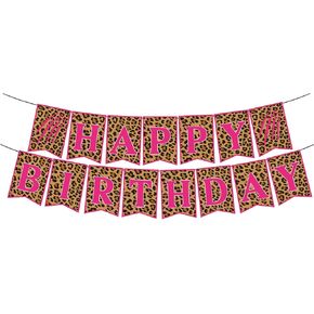 Pink Cheetah Happy Birthday Banner Pre-strung Leopard Print Birthday Banner for Women Girl Cheetah Birthday Decorations Leopard Party Supplies