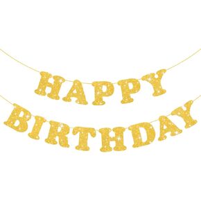 Gold Glitter Happy Birthday Banner Happy Birthday Sign for Backdrop Gold Birthday Decorations for Kids Girls Women Birthday Party Supplies Wall Door Bunting Banner Garland