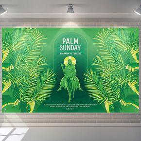 Palm Sunday Backdrop Banner with Message for Easter 71x43 Inch Palm Sunday Photo Background Palm Leaves Easter Decorations Tropical Palm Luau Party Supplies Room Wall Decor Photo Props