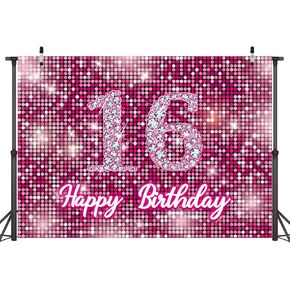 40th Hot Pink Happy Birthday Backdrop 40th Flash Square Shimmer Wall Backdrop Girls Birthday Party Decoration 40 Year Old Banner Photo Props(7×5 FT)