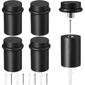 Hicarer 4 Pieces Cylindrical Floor Mount Door Stop Black Heavy Duty Door Stoppers 2 Inch Height Wall Protector Doorstop with Black Rubber for Bottom or Top of Door