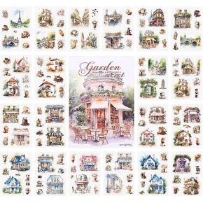 20 Sheets My Garden PET Scrapbook Stickers Book, Blooming Courtyard Stickers Set for Scrapbooking, Junk Journal Ephemera, DIY Crafts Waterproof Journaling Supplies (Courtyard Fence)