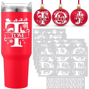 10 Sheets Christmas UV DTF Cup Wraps Letter Stickers Personalized Split Letter Monogram Stickers Waterproof Christmas Rub on Transfers for Crafts Xmas Balls Tumbler Bottle Vinyl Decals(White)