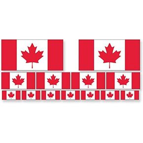 Sheet of Multiple Size Canadian Flag Stickers (Canada Vinyl Decal for car Scrapbook or Laptop (2x4 inch; Qty 4: 1x2 inch; Qty 7: 0.5x1 inch)