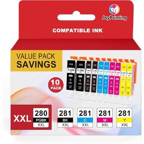 PGI-280XXL CLI-281XXL Ink Cartridges Compatible Canon TR8620a Ink Cartridges 280 XXL 281 XXL Work for Canon PIXMA TS9521C TR8620 TR8622a TS6120 TR7520 TR8520 TR8500 TR8600 TS6220 TS9120 (10 Pack)