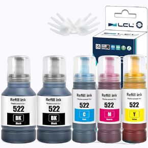 LCL T522 522 زجاجات إعادة ملء الحبر بديل عالي السعة لـ ECOTAND ET-2800 ET-2803 ET-2810 ET-2811 ET-2820 ET-2840 ET-2710 ET-2720 ET-2400 ET-4700 ET-4800 ET-4810 ET-1110 ET-1810 (5-pack ، 2KCMY)
