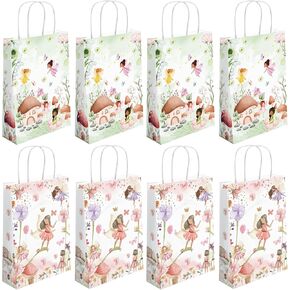 16 Pcs Floral Fairy Favor Bags with Handles Bags Floral Fairy Party Bags Paper Fairy Goodie Bags for Floral Fairy Theme Party Decoration Supplies