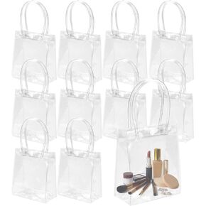 CZWESTC 16 Pcs Clear PVC Gift Bags with Handles, Small Transparent Gift Wrap Bags, Clear Tote Bag, Reusable Shopping Bags with Handle for Merchandise, Retail, Small Business (5.9 x 5.1 x 2.8 Inches)