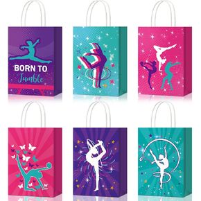Gueevin 24 Pcs Gymnastics Party Bags Gymnastics Birthday Gift Goodie Bags Party Favors Paper Birthday Decor for Teens Gymnasts Coach Gift
