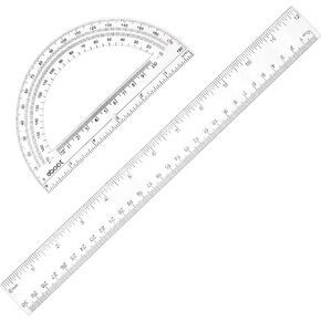 Zonon 2 Pack 12'' Plastic Ruler and 6'' Plastic Protractor Set Clear Ruler Protractor Set Math Geometry Supplies for School Classroom Home Office Drawing(Blue)