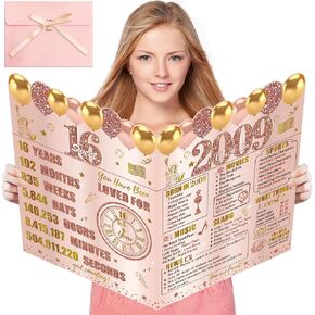 Large 16th Birthday Card for Girls With Envelope, Pink Rose Gold Back in 2009 Birthday Cards Sweet 16 Decorations Jumbo Happy 16th Birthday Greeting Card Guest Book Sixteen Party Supplies Gifts