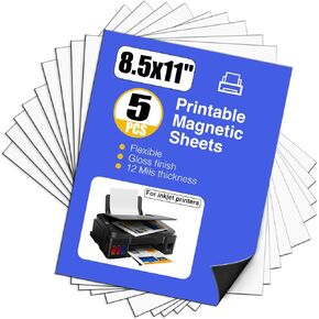 Printable Magnet Sheets Non Adhesive,8.5 X11 Inches for Inkjet Printers,10 Sheets Matte Cuttable Magnetic Paper,12mil Thickness DIY Flexible Magnet Photos