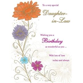 Piccadilly Greetings Group Ltd WONDERFUL COLOURFUL TO A VERY SPECIAL DAUGHTER-IN-LAW BIRTHDAY GREETING CARD,beige|orange|red|brown,9 x 6