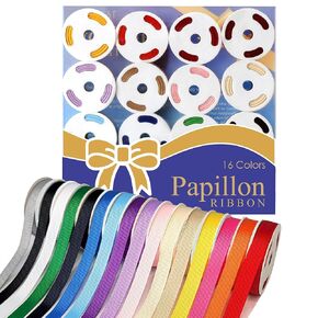Papillon 16 Pack 3/8 "× 5 ياردة - قوس قزح الشريط Grosgrain للاختلاف الهدايا ، عيد ميلاد ، حفلة ، ديكورات ، حرفي ، خياطة ، صنع القوس - إجمالي 80 ياردة