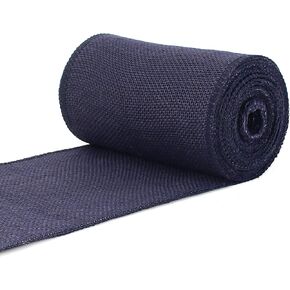 CleverDelights 6" Navy Burlap Ribbon - Wired Edges - 10 Yards - Jute Burlap Fabric