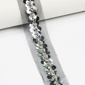 Length 3 Yards，Wide 20mm/0.79 inch Champagne Sequin Ribbon Trim,for Sewing DIY Crafts Costume Wedding Home Decorative (Champagne)
