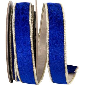 Reliant Ribbon Plush Royal Velvet Deluxe Dupioni Metallic Backed Wired Edge Ribbon, Cobalt Blue/Gold