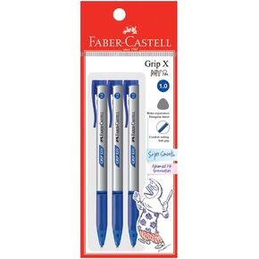 Faber -Castell Grip X Ploint Pens Pens Pleb -Pleb -plet من 3 (0.5 ملم - أسود) برميل ثلاثي ، كتابة خالية من التعب ، سلس للغاية