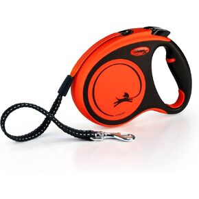 FLEXI New Classic Tape Retractable Dog Leash for Medium Dogs Upto 77 lbs. –16 ft., Orange/Black |Tangle Free Pet Walking Leash with One-Handed Brake, Pause, Lock |German Quality Product