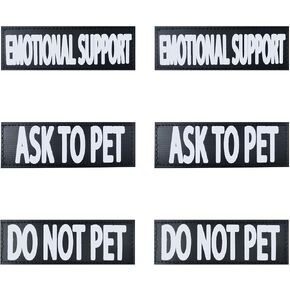 6-Pack Emotional Support Patches, Removable Do Not Pet Patch for Harness Vest or Collar, Ask to Pet Patches with Hook and Loop Tape